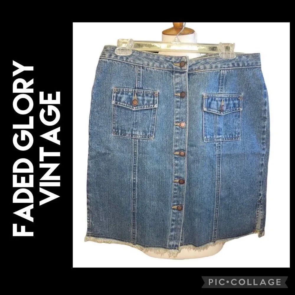 Faded Glory Vintage 90’s Denim Button Down Skirt “Missy” Size 12